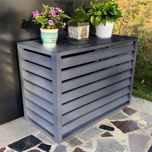 MMleYN Verkleidung Klimaanlage Außengerät, Panel Air Conditioning Outdoor Unit, Klimaanlage Abdeckung Außengerät Mit Oberer Abdeckung, Aluminium-Klimaanlagengestell(Grey with top,1.5P-100x50x70cm) von MMleYN