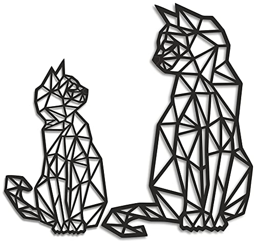 MMshop Panel: KATZEN 40x26cm und 30x18cm in Schwarz | Wanddeko Holz Katze Wanddekoration Deko Wall Art Ausschnitt Wandschmuck Geometrische Ornamente Wandkunst Hängende Dekoration Made Europe von MMshop