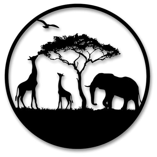 MMshop Runde wanddekoration Afrika. Panel dekoratives. Bild: Safari, Giraffe, Elefant, Baum. Hängende Dekoration. 3D-Bild (40cm) von MMshop
