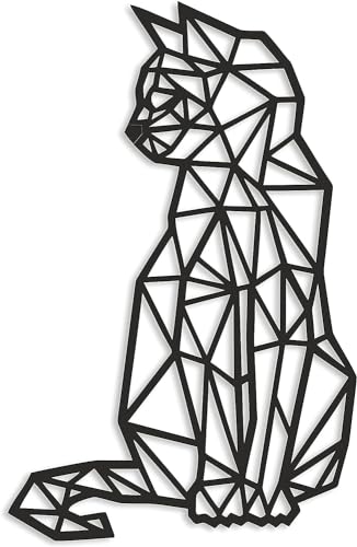 MMshop Dekoplatte Katze 40 x 26 cm in Schwarz. Geometrische ornamente. Wanddekoration. Wanddeko. Hängende Verzierung. Katze deko. 3D-Bild von MMshop