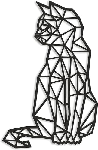 MMshop Dekoschild Katze 40x26 cm in schwarz geometrische Ornamente Wanddeko Wanddekoration Ornament Hängende Katze Deko 3D von MMshop