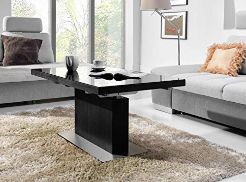 Design Couchtisch Tisch MN-3 höhenverstellbar & ausziehbar Esstisch (Schwarz mit Schwarzglas) von MN-Design