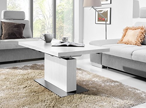Design Couchtisch Tisch MN-7 Weiß Seidenmatt höhenverstellbar & ausziehbar von MN-Design