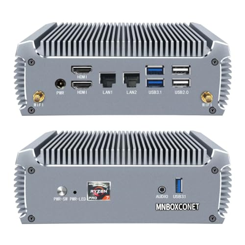 MNBOXCONET Fanless Mini PC AMD Ryzen 7 7730U (8C16T, up to 4.5GHz) Windows 11 Pro, Dual LAN Office Desktop Computer, DDR4 16 GB RAM 128 GB NVMe SSD, Radeon Graphics, HD, WiFi6, BT5.2 von MNBOXCONET
