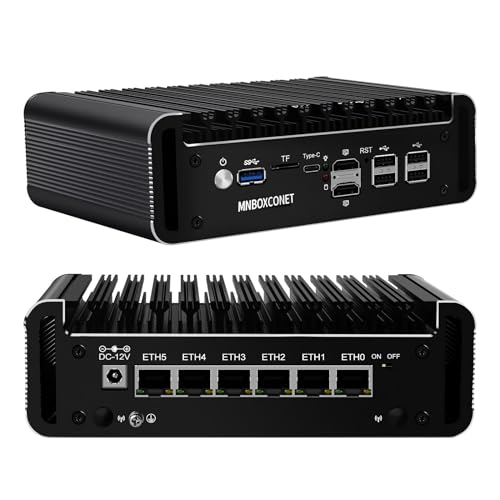 MNBOXCONET Firewall Mini PC Appliance Core i3 N305, Small Lüfterlos Computer 6 x 2.5GbE I226-V LAN, DDR5 16GB RAM 128GB SSD, Windows 11 Pro, Micro Router OPNsense, TF Slot, HD, DP von MNBOXCONET