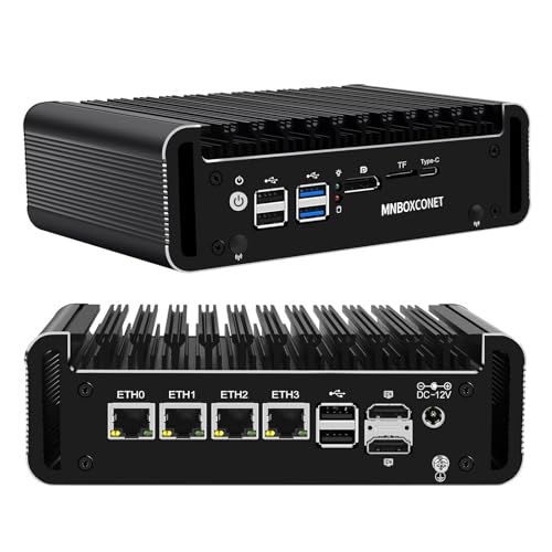MNBOXCONET Mini PC N150 Firewall Lüfterlos, DDR5 Barebone Micro Desktop Computer 4 x 2.5GbE i226V LAN, 2 x SATA3.0 Quad Display Hardware Appliance Type-C, 2HD, DP, Windows 11 Pro MNBOXCONET Mini PC N150 Firewall Lüfterlos, DDR5 Barebone Micro Desktop Computer 4 x 2.5GbE i226V LAN, 2 x SATA3.0 Quad Display Hardware Appliance Type-C, 2HD, DP, Windows 11 Pro von MNBOXCONET