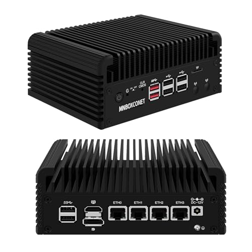MNBOXCONET Mini PC N355 Firewall Lüfterlos (bis zu 3.9GHz), 4 x 2.5GbE I226-V LAN Fanless Micro Appliance Hardware Computer DDR5 16GB RAM 256GB SSD, Windows, OPNsense,Dual Display von MNBOXCONET
