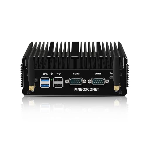 MNBOXCONET Lüfterlos Mini PC Industrial J6412, Small Fanless Computer, Barebone NO RAM NO SSD, Windows 11 Pro, Dual i226V 2.5GbE LAN, RS232 COM, WiFi5/BT4.2, Business Büro Triple Display von MNBOXCONET