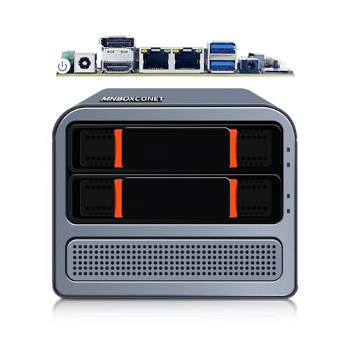 MNBOXCONET NAS Server Systeme Gehäuse 2 Bay with N100 Quad-Core, DDR5 8GB RAM M.2 NVMe NAS 256GB SSD, SPK/MIC, 2.5GbE i226V LAN, Secure Efficient Data Devices von MNBOXCONET