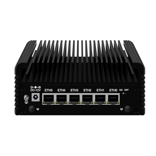 MNBOXCONET Quad Core N100 Firewall Mini PC, 6 x 2.5GbE i226V LAN Micro Firewall Appliance, DDR5 16GB RAM 256GB SSD, Fanless Router Computer Support Windows OPNsense, TF Card Slot von MNBOXCONET