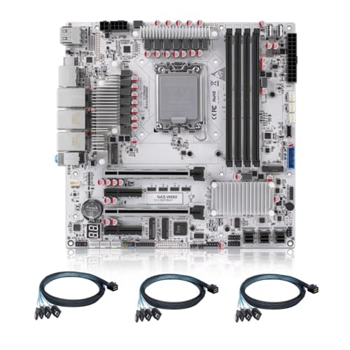 MNBOXCONET W680 LGA1700 M-ATX NAS Motherboard 12 Bay, 4xU-DIMM ECC DDR5 RJ45 10GBE LAN, Mainboard Dual PCIEx16 Slot, Miniboard 3xM.2 NVME Slot, Five Display, DDR5 8GB RAM 128GB SSD with Cable von MNBOXCONET