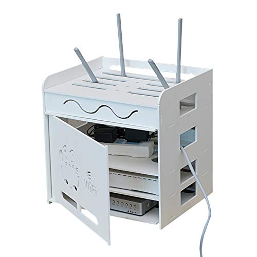 MNBVH Router Box Wandhalterung, Kabelboxen, TV-Set-Top-Rack Kabel Aufbewahrung Box WiFi Router Storage Box mit Wärmeableitung, Steckdosen Safe, Holz-Kunststoff 32.5×26.5×32.5 cm von MNBVH