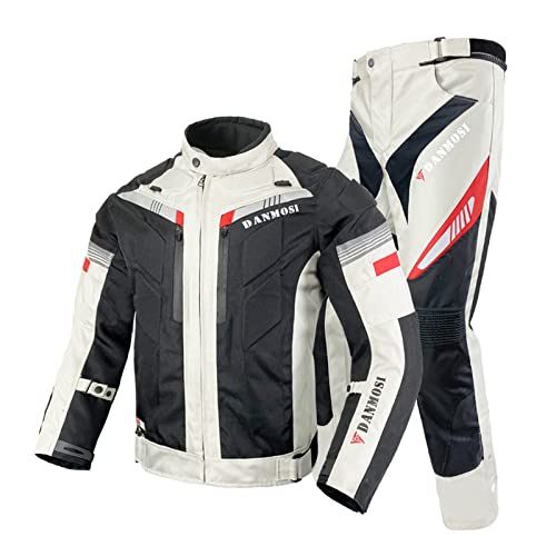 Motorrad Kleidung Herren 2 Teilig, Motorradkombi mit Protektoren, Motorradanzug Wasserdicht, Winddicht, Reflektierend, Motorradkleidung Männer, Motorrad Schutz(Size:L,Color:White 2) von MNBVH