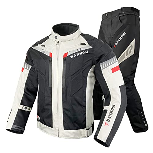 Motorrad Kleidung Herren 2 Teilig, Motorradkombi mit Protektoren, Motorradanzug Wasserdicht, Winddicht, Reflektierend, Motorradkleidung Männer, Motorrad Schutzk(Size:XXXL,Color:White 1) von MNBVH