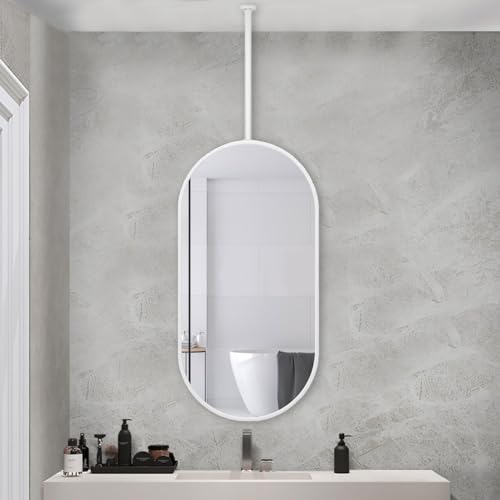 Ovaler Moderner Hängender Stangenspiegel Mit Anpassbarem, An Der Decke Montiertem Ausleger, Schwebende Badezimmer-schminkspiegel Für Das Heimhotel, Dekorative Hängende Spiegel Mit Meta(Size:50cmx70cm) von MNBVH