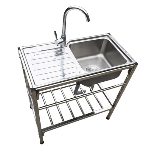 Utility Waschbecken Freiständige Waschbecken Edelstahl Küchenspüle Gewerblicher Wasserhahn mit Abflusseinheit mit Lagerregalen für Raum Garage Keller im Freien und im Innenraum leicht zu reinigen. Utility Waschbecken Freiständige Waschbecken Edelstahl Küchenspüle Gewerblicher Wasserhahn mit Abflusseinheit mit Lagerregalen für Raum Garage Keller im Freien und im Innenraum leicht zu reinigen. von MNBVH
