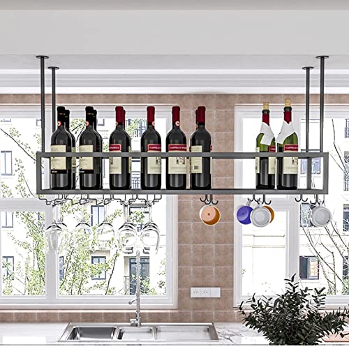 Weinregal, an der Decke hängendes Weinregal, einfacher Stil, schwarzes Eisen-Gläserregal für Stielgläser, umgedrehter Weinhalter für Bars, Restaurants, Küchen, Weinflaschen- und Pflanzen-Heimdeko von MNCXMOBA