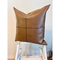 Modernes Kunstleder Kissen Mit Leinwandrücken | 16x16 Kissenbezug Oder Bezug Und Kissenform von MNCozy