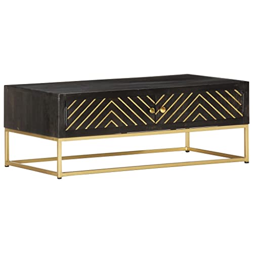 Couchtisch Schwarz und Golden wohnzimmertisch beistelltisch for Wohnzimmer Esszimmer 90 x 50 x 35 cm Massivholz Mango von MNISDFL