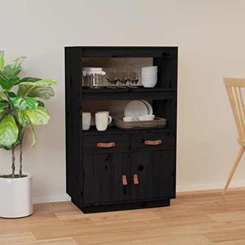 Highboard Schwarz sideboards kleiderschrank for Innenraum Büro 67x40x108,5 cm Massivholz Kiefer von MNISDFL