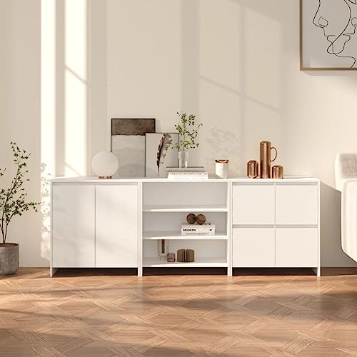MNISDFL 3-TLG. Sideboard Weiß Holzwerkstoff sideboards gartenschrank for Wohnzimmer Innenraum von MNISDFL