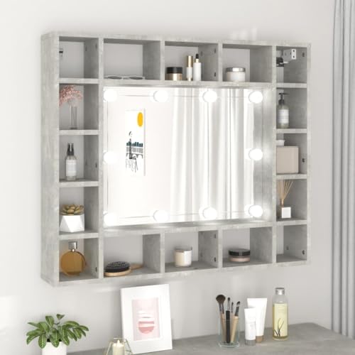 MNISDFL Badezimmer Wandschrank Die Lagerung an der Wand montiert Spiegelschrank mit LED Betongrau 91x15x76.5 cm von MNISDFL