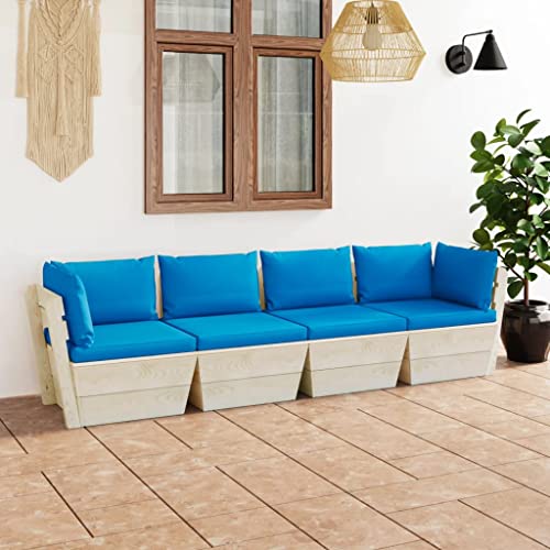 MNISDFL Balkon Lounge Gartenlounge Patio Furniture Garten-Palettensofa 4-Sitzer mit Kissen Fichtenholz von MNISDFL