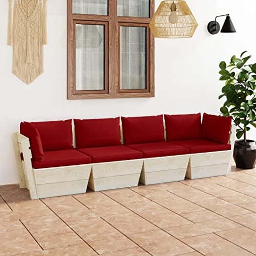 MNISDFL Balkon Lounge Gartenlounge Patio Furniture Garten-Palettensofa 4-Sitzer mit Kissen Fichtenholz von MNISDFL