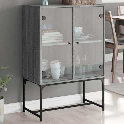 MNISDFL Beistellschrank mit Glastüren Grau Sonoma flurschrank sideboards for Schlafzimmer Wohnzimmer 69x37x100 cm von MNISDFL