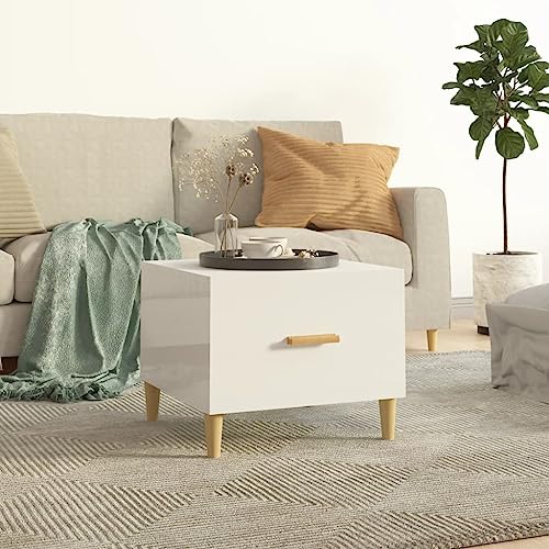 MNISDFL Beistelltisch Sofa Couchtisch Beistelltisch Deko Wohnzimmer Wohnzimmertisch Couchtisch Hochglanz-Weiß 50x50x40 cm Holzwerkstoff Geeignet für Wohnzimmer Schlafzimmer Büro von MNISDFL