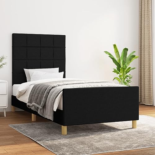 MNISDFL Bett kopfteil Bodenbett Schlafzimmer möbelEinzelbett Bettgestell mit Kopfteil Schwarz 80x200 cm Stoff von MNISDFL