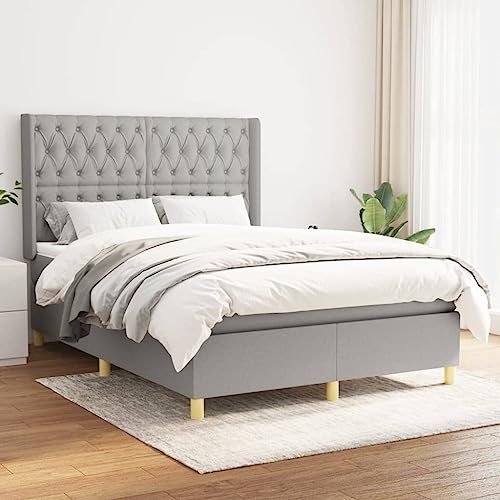 MNISDFL Bett kopfteil Bodenbett Schlafzimmer möbelEinzelbett Boxspringbett mit Matratze Hellgrau 140x200 cm Stoff von MNISDFL