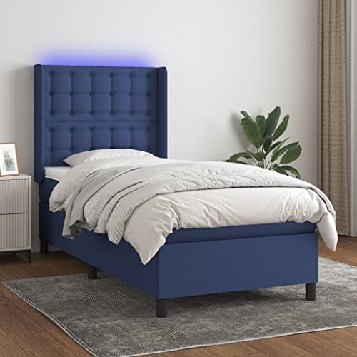 MNISDFL Bett kopfteil Bodenbett Schlafzimmer möbelEinzelbett Boxspringbett mit Matratze & LED Blau 100x200 cm Stoff von MNISDFL