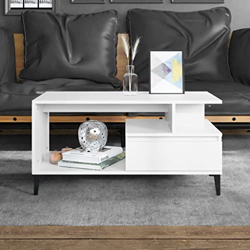 MNISDFL Couchtisch Weiß Couchtische Tisch Wohnzimmer for Esszimmer Innenraum 90x49x45 cm Holzwerkstoff von MNISDFL