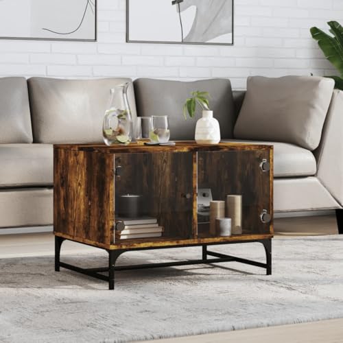 MNISDFL Couchtisch mit Glastüren Räuchereiche beistelltisch Tisch Wohnzimmer for Wohnzimmer Esszimmer 68,5x50x50 cm von MNISDFL