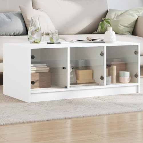 MNISDFL Couchtisch mit Glastüren Weiß couchtisch beistelltisch for Esszimmer Wohnzimmer 102x50x42 cm von MNISDFL