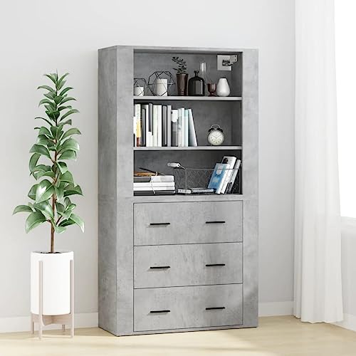 MNISDFL Highboard Betongrau Holzwerkstoff kleiderschrank gartenschrank for Schlafzimmer Wohnzimmer von MNISDFL