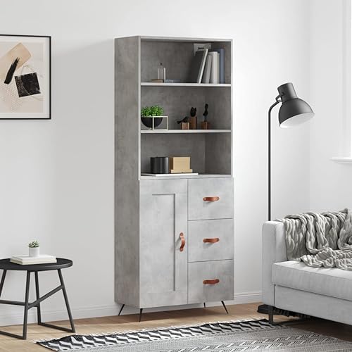 MNISDFL Highboard Betongrau gartenschrank kleiderschrank for Wohnzimmer Innenraum 69,5x34x180 cm Holzwerkstoff von MNISDFL