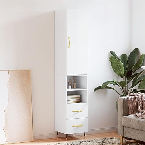 MNISDFL Highboard Hochglanz-Weiß Schrank gartenschrank for Schlafzimmer Innenraum 34,5x34x180 cm Holzwerkstoff von MNISDFL