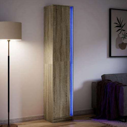 MNISDFL Highboard mit LED-Beleuchtung Sonoma-Eiche flurschrank gartenschrank for Wohnzimmer Innenraum 41,5x32,5x200 cm von MNISDFL