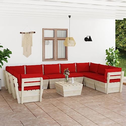 MNISDFL Möbelsets Terrassenmöbel Lounge Gartenmöbel Set 10-TLG. Garten-Sofagarnitur aus Paletten mit Kissen Fichtenholz von MNISDFL