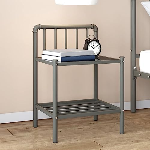 MNISDFL Nachttisch Grau und Schwarz beistelltisch Bedside Table for Wohnzimmer Zimmer 45x34,5x62,5 cm Metall und Glas von MNISDFL