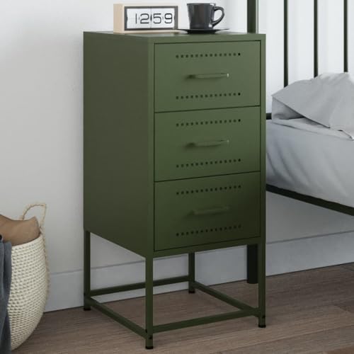 MNISDFL Nachttisch Olivgrün beistelltisch nachtschrank for Zimmer Wohnzimmer 36x39x78 cm Stahl von MNISDFL
