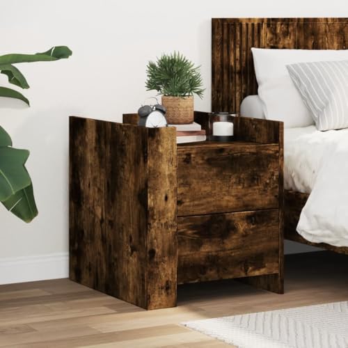 MNISDFL Nachttisch Räuchereiche kommode mit schubladen badschrank schmal for Wohnzimmer Zimmer 45x50x50 cm Holzwerkstoff von MNISDFL