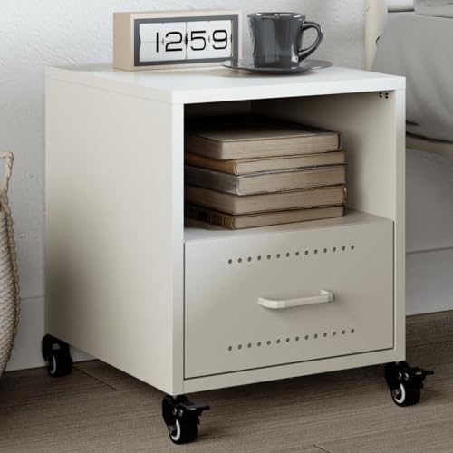 MNISDFL Nachttisch Weiß nachtschrank kommode mit schubladen for Wohnzimmer Zimmer 36x39x43,5 cm Stahl von MNISDFL