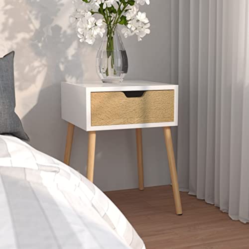 MNISDFL Nachttisch Weiß und Sonoma-Eiche kommode mit schubladen nachtschrank for Wohnzimmer Schlafzimmer 40x40x56 cm Holzwerkstoff von MNISDFL