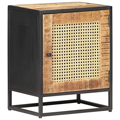 MNISDFL Nachttisch kommode mit schubladen Bedside Table for Wohnzimmer Schlafzimmer 40x30x50 cm Raues Mangoholz und Wiener Geflecht von MNISDFL