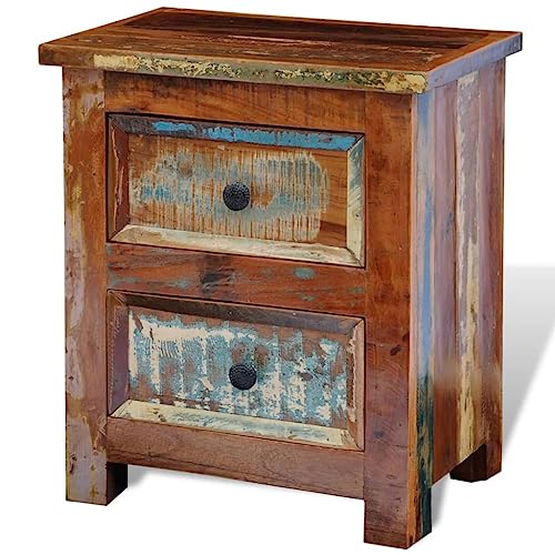 MNISDFL Nachttisch mit 2 Schubladen Altholz Massiv Bedside Table kommode mit schubladen for Wohnzimmer Zimmer von MNISDFL
