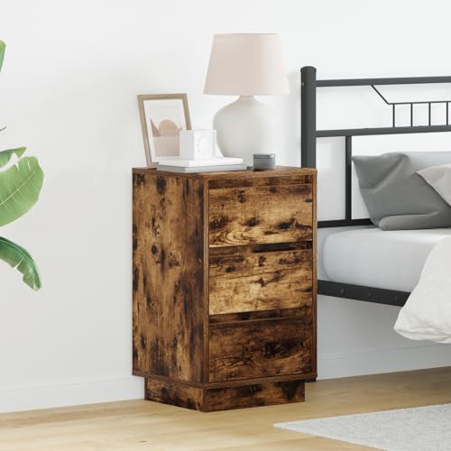 MNISDFL Nachttisch mit LED Geräuchert Eiche Bedside Table nachttisch for Schlafzimmer Wohnzimmer 39x34.5x65 cm Werkstoff Holz von MNISDFL