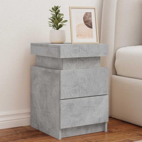 MNISDFL Nachttisch mit LED-Leuchten Betongrau Bedside Table kommode mit schubladen for Wohnzimmer Schlafzimmer 35x39x55 cm von MNISDFL